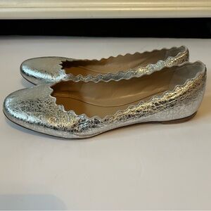 Chloé Lauren Ballerina Flats Scalloped Edge Metallic Silver Women’s 8 (38.5)